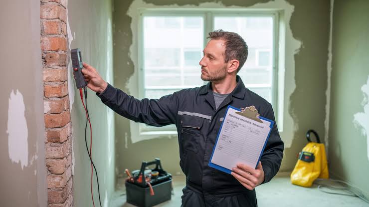 Moisture meter reading on an interior wall